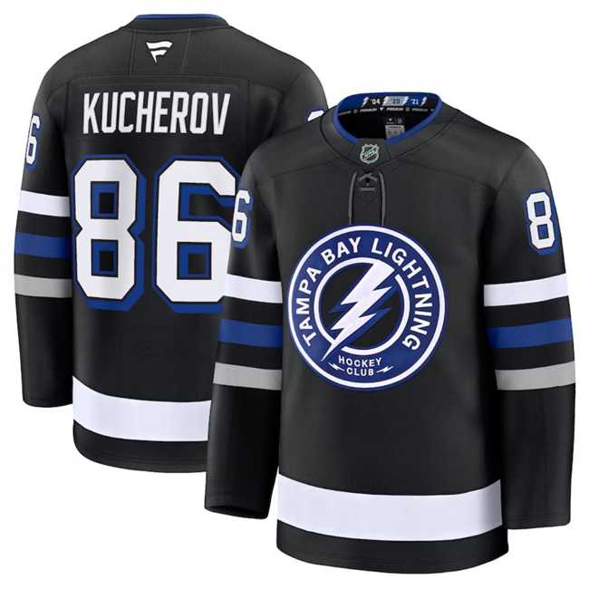 Mens Tampa Bay Lightning #86 Nikita Kucherov Black 2024-25 Alternate Stitched Hockey Jersey Dzhi